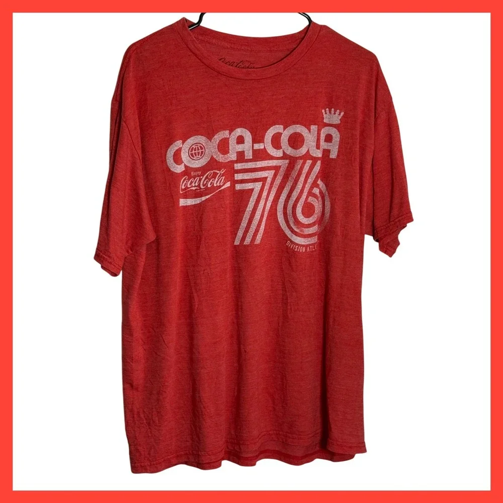 Coca-Cola Mens XL Graphic T-Shirt Heather Red 76 Division Atle Distressed Logo